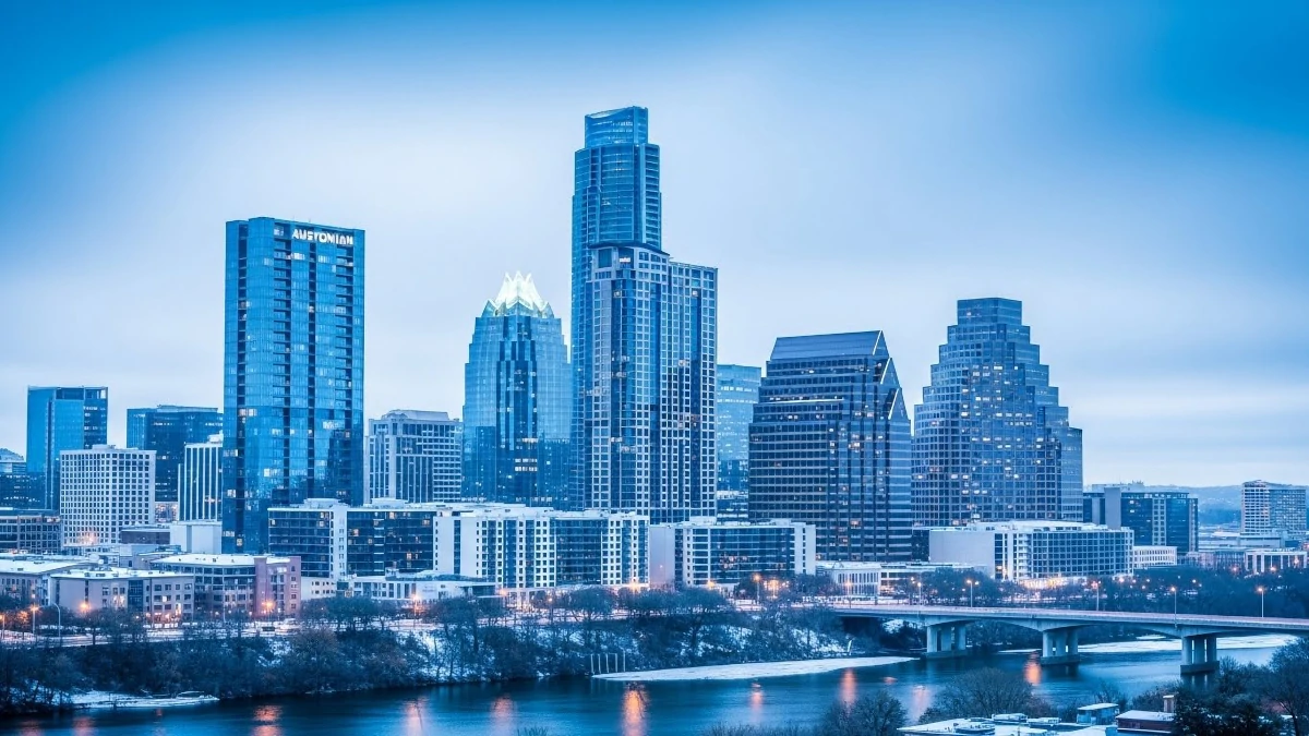 Austin skyline during rare winter weather